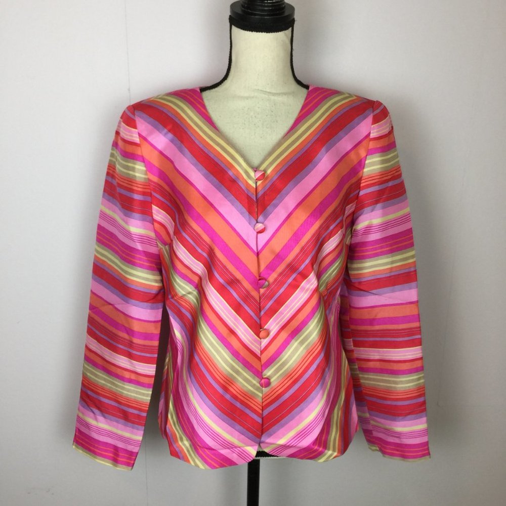 Spenser Jeremy 100% Silk Jacket Blouse Top Size 8 Womans Red Pink Long Sleeve